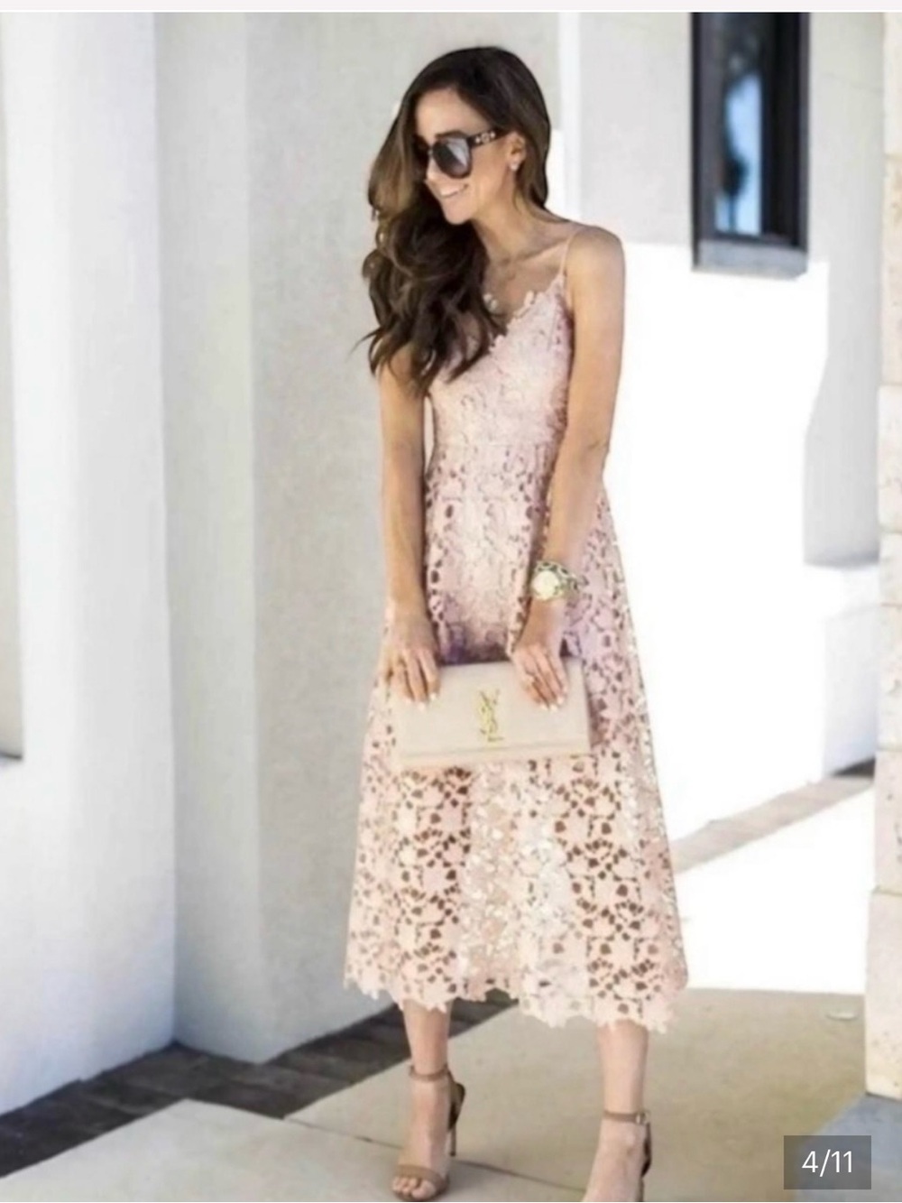 Astr Blush Lace Midi Dress with Spaghetti Straps